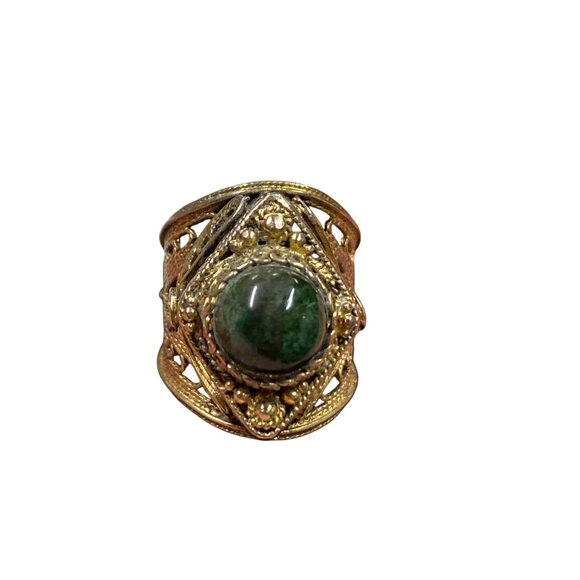 Vtg 10K Yellow Gold Over Sterling Silver Filigree Eilat Stone Ring Size 8 - Picture 1 of 13